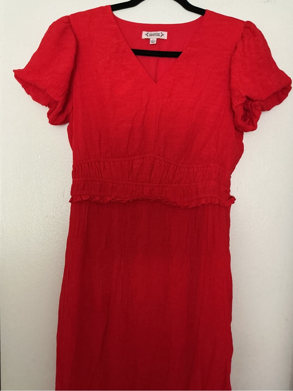 Nanette Lepore Red Ruffle Waist Midi Dress
